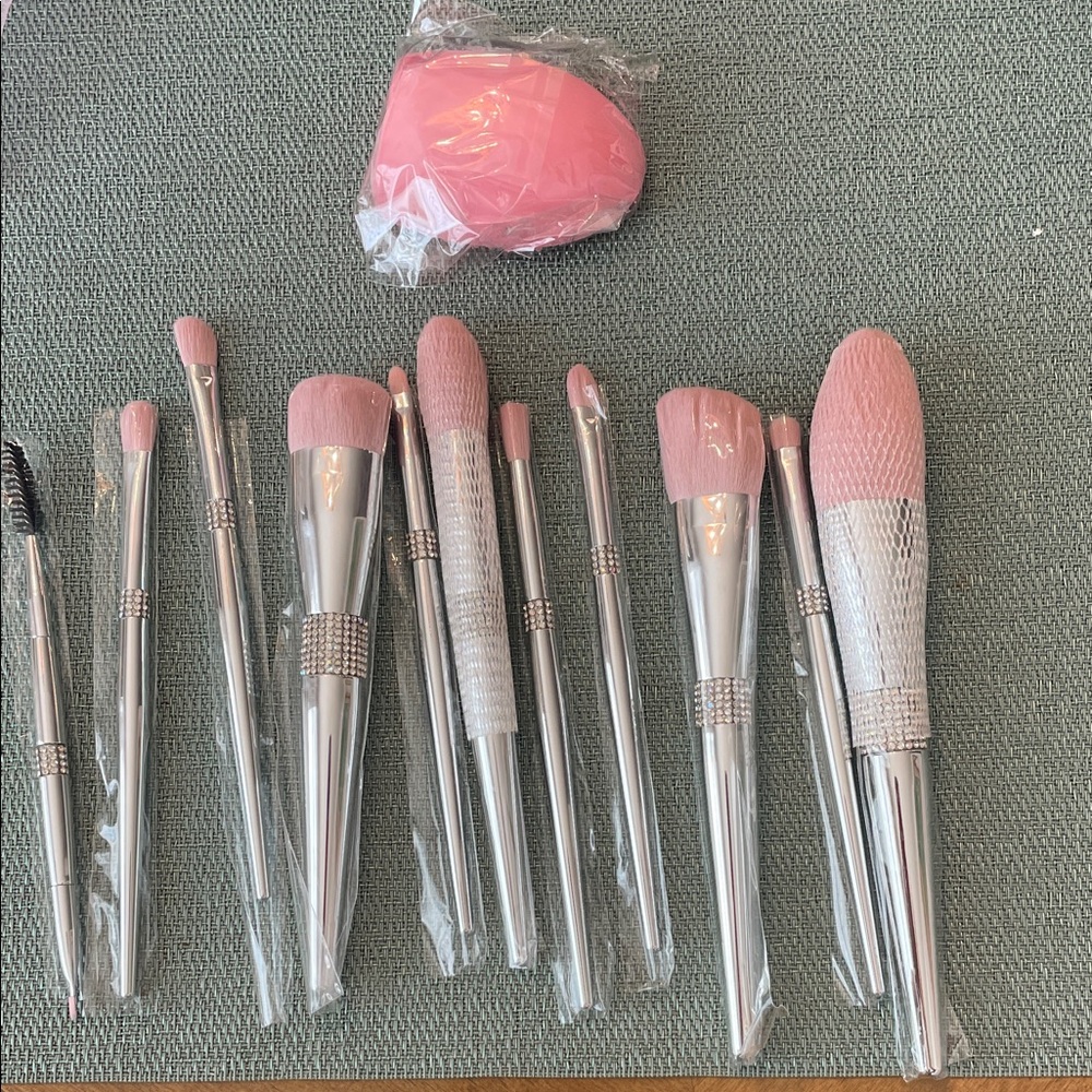 Pink and Silver Makeup Brush Set